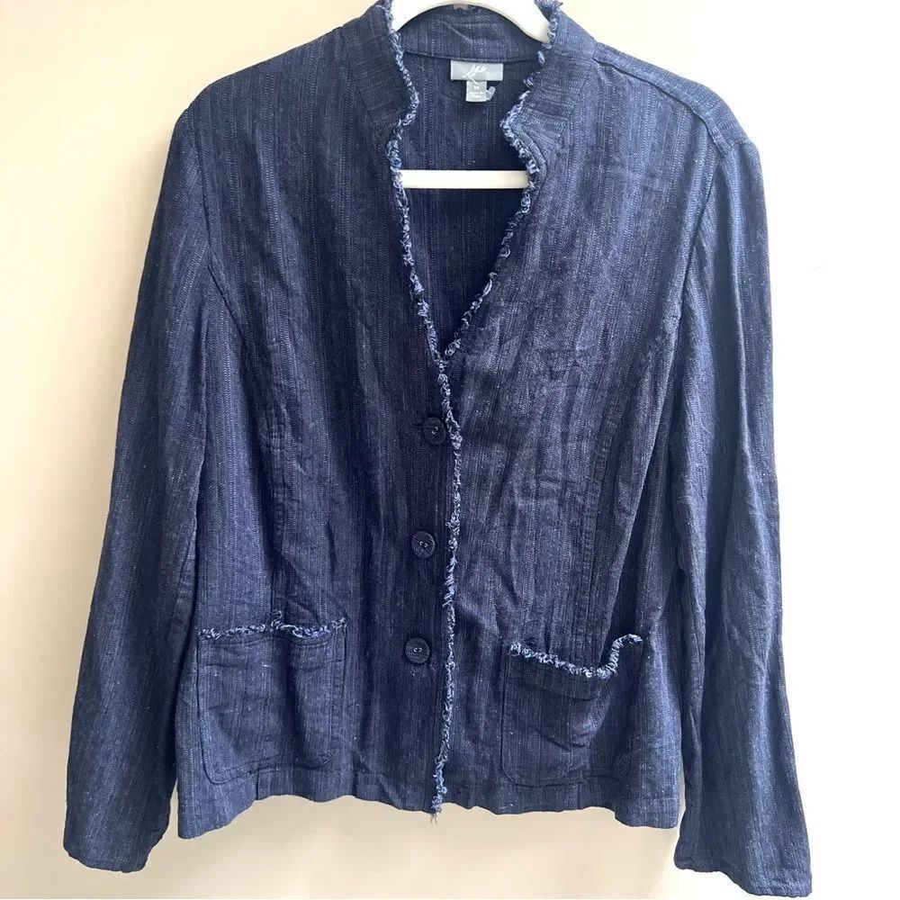 J jill Navy Blue Frayed Edge Jacket size 16